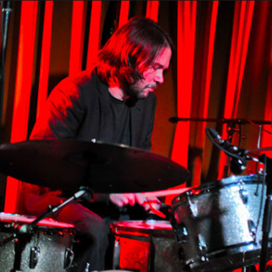 Bill Dobrow playing drums at Roxy Bar