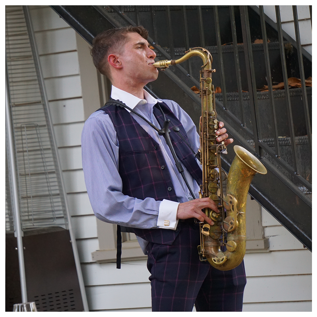 Griffin Ross playing the saxophone