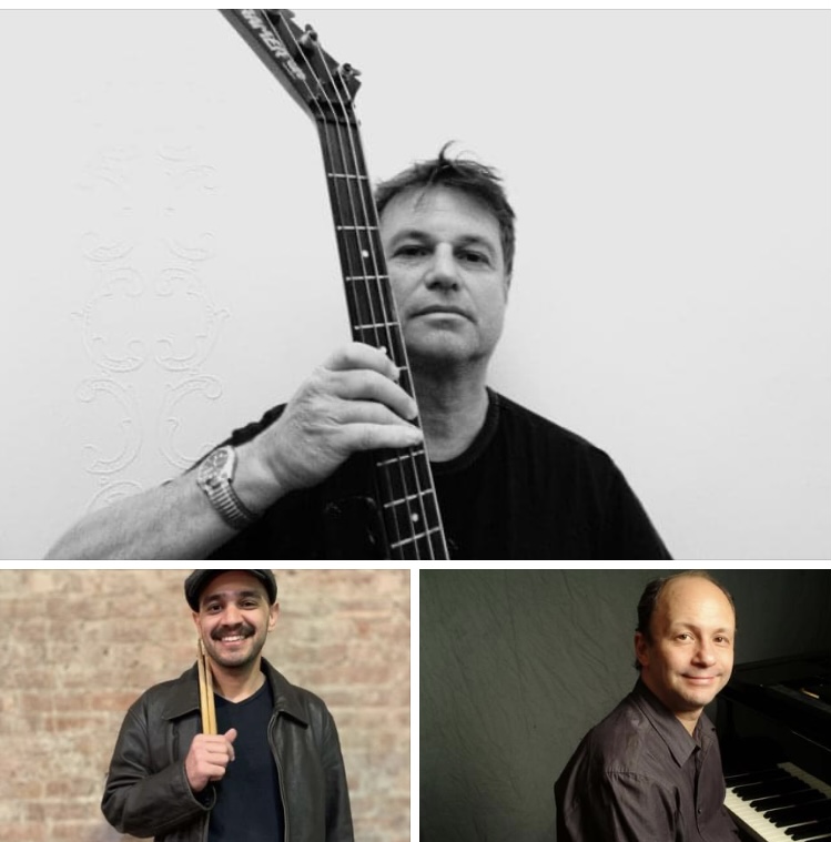 A collage of three different musicians' portraits