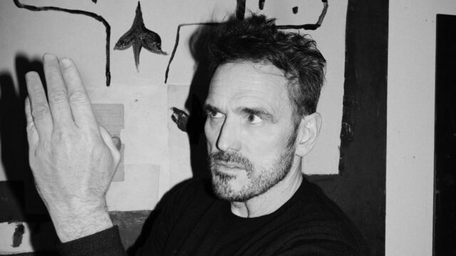 A black and white portrait of the artist and actor Matt Dillon by photographer Elisabet Davidsdottir