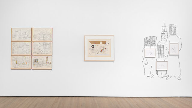 Installation view, David Byrne/Saul Steinberg: Influence and Affinity