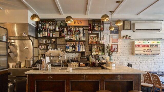The interior of Epistrophy restaurant on Mott Street in Nolita, New York.