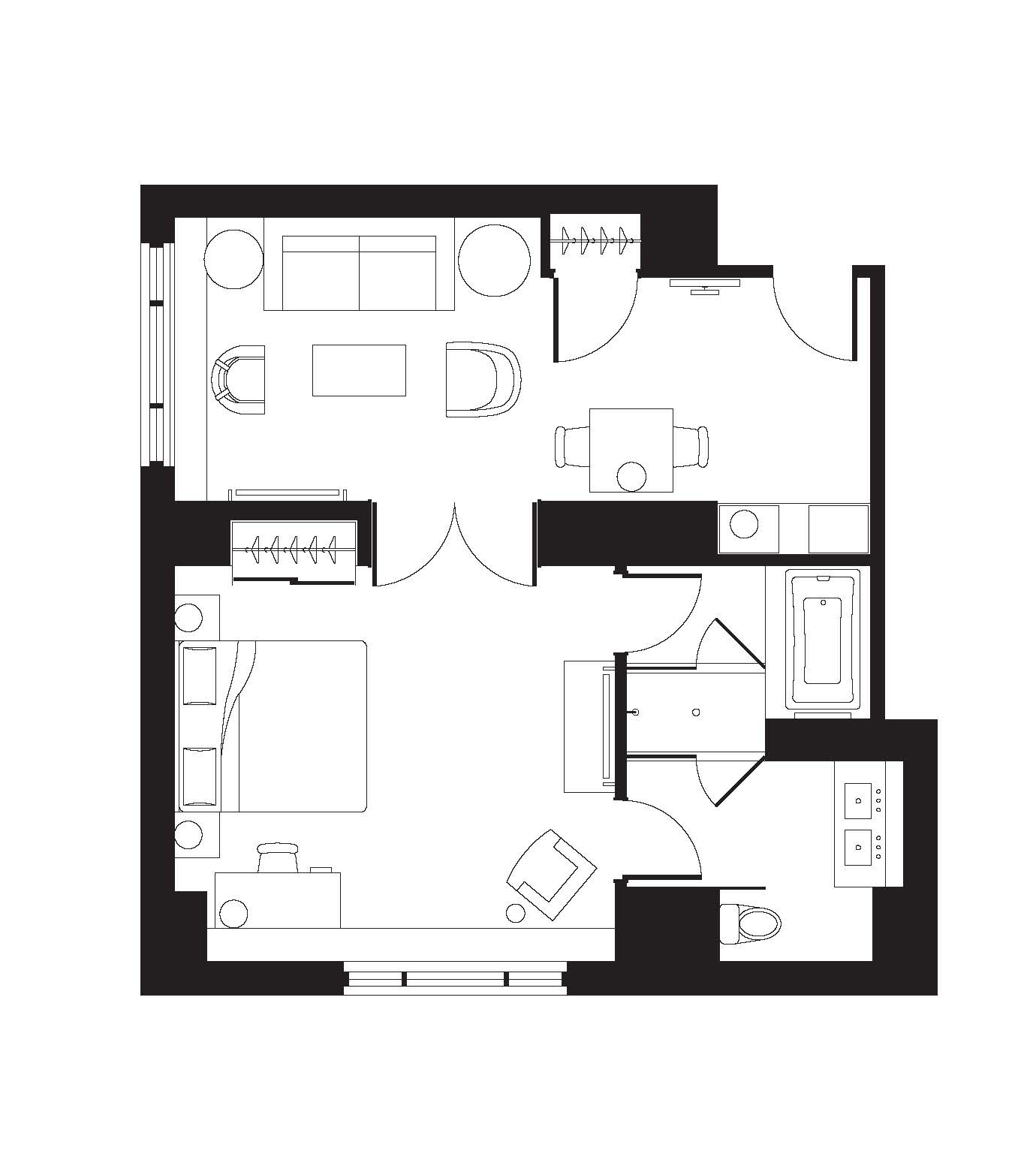 Floor Plan of the one bedroom Grand Suite at Soho Grand.