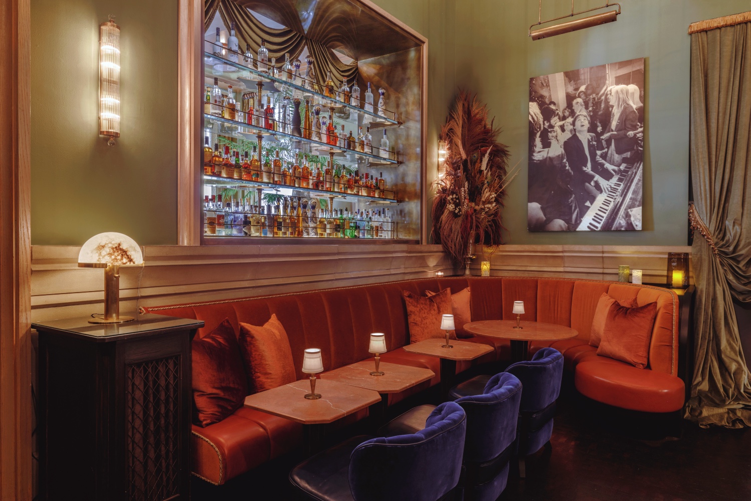 Parlor seating with liquor wall at Club Room.