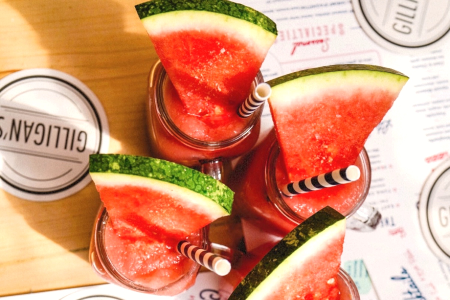 Frozen watermelon margaritas at Gilligan's outdoor restaurant and private event space in SoHo, NY.
