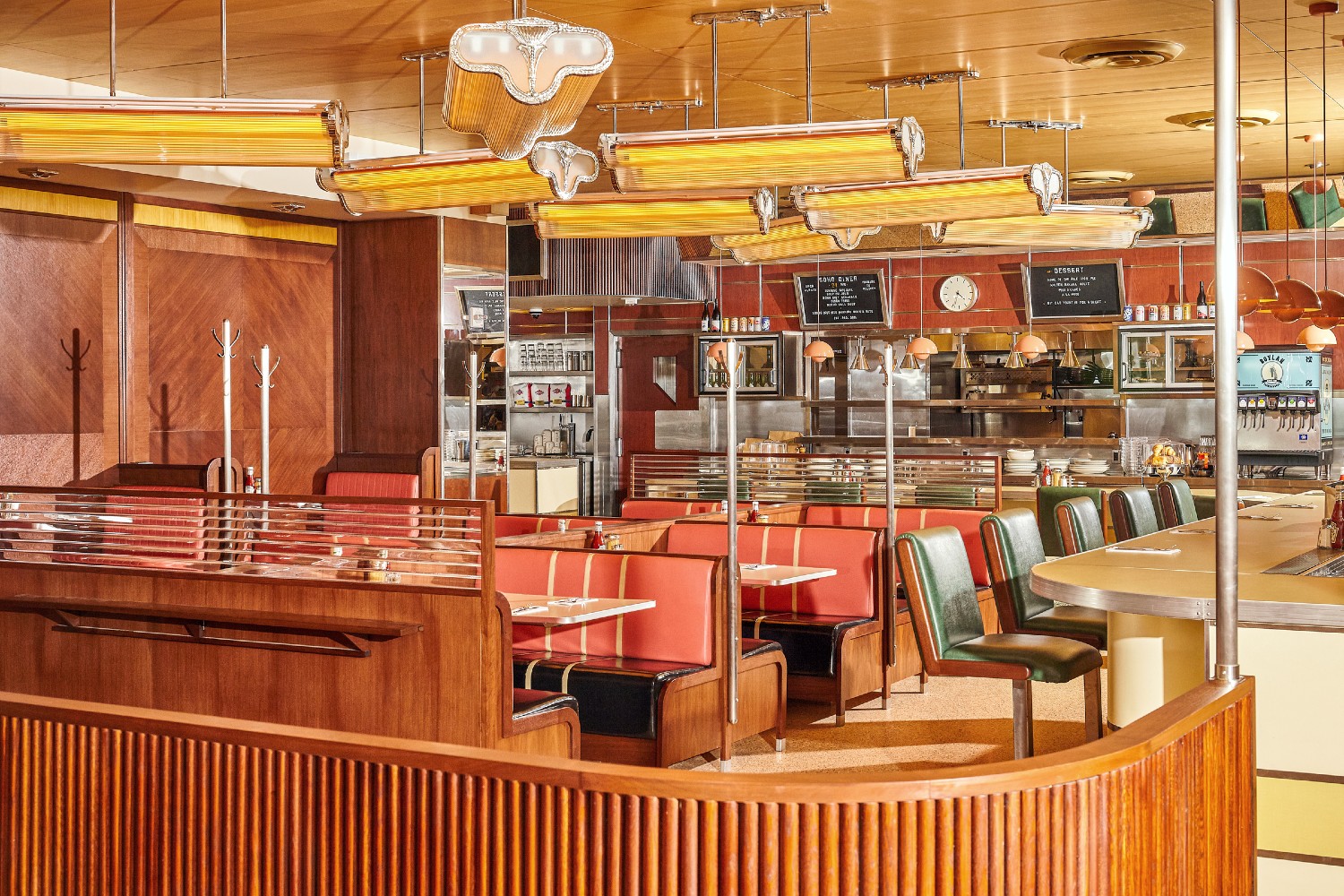 Wide view of the booth seating at Soho Diner.