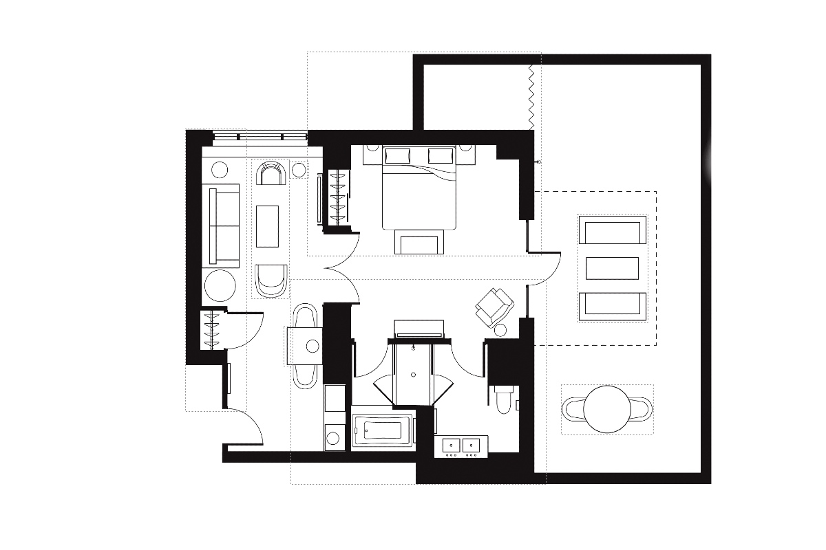 Floor Plan of the Grand Terrace Suite at Soho Grand Hotel.