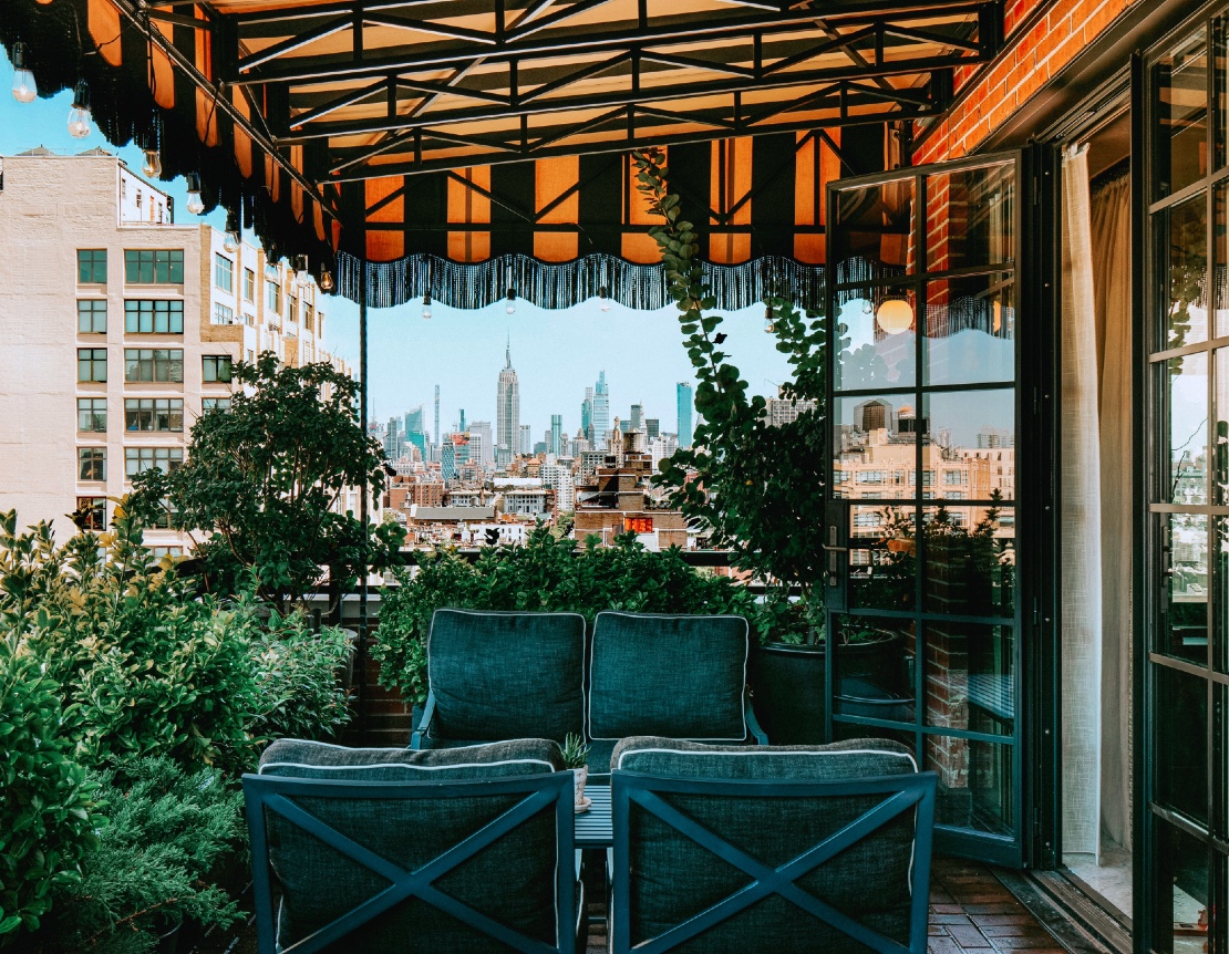 Suite terrace facing the Empire State Building at Soho Grand Hotel.