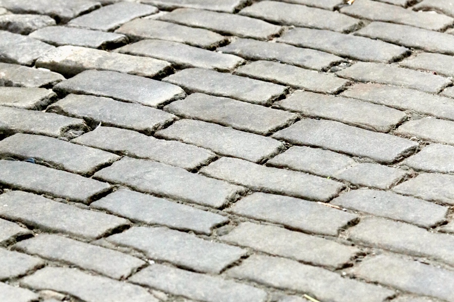 Black and white cobblestones on the street.