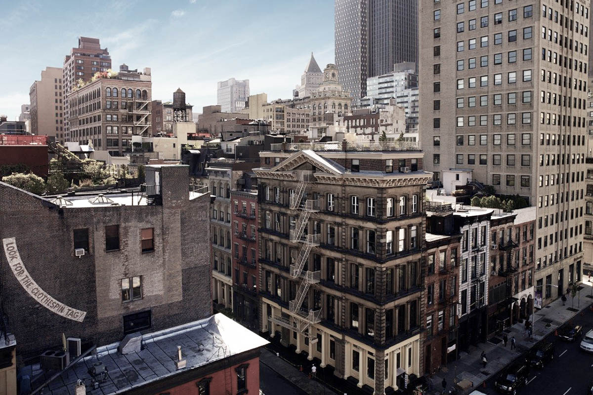 aerial view of the Tribeca neighborhood in NYC