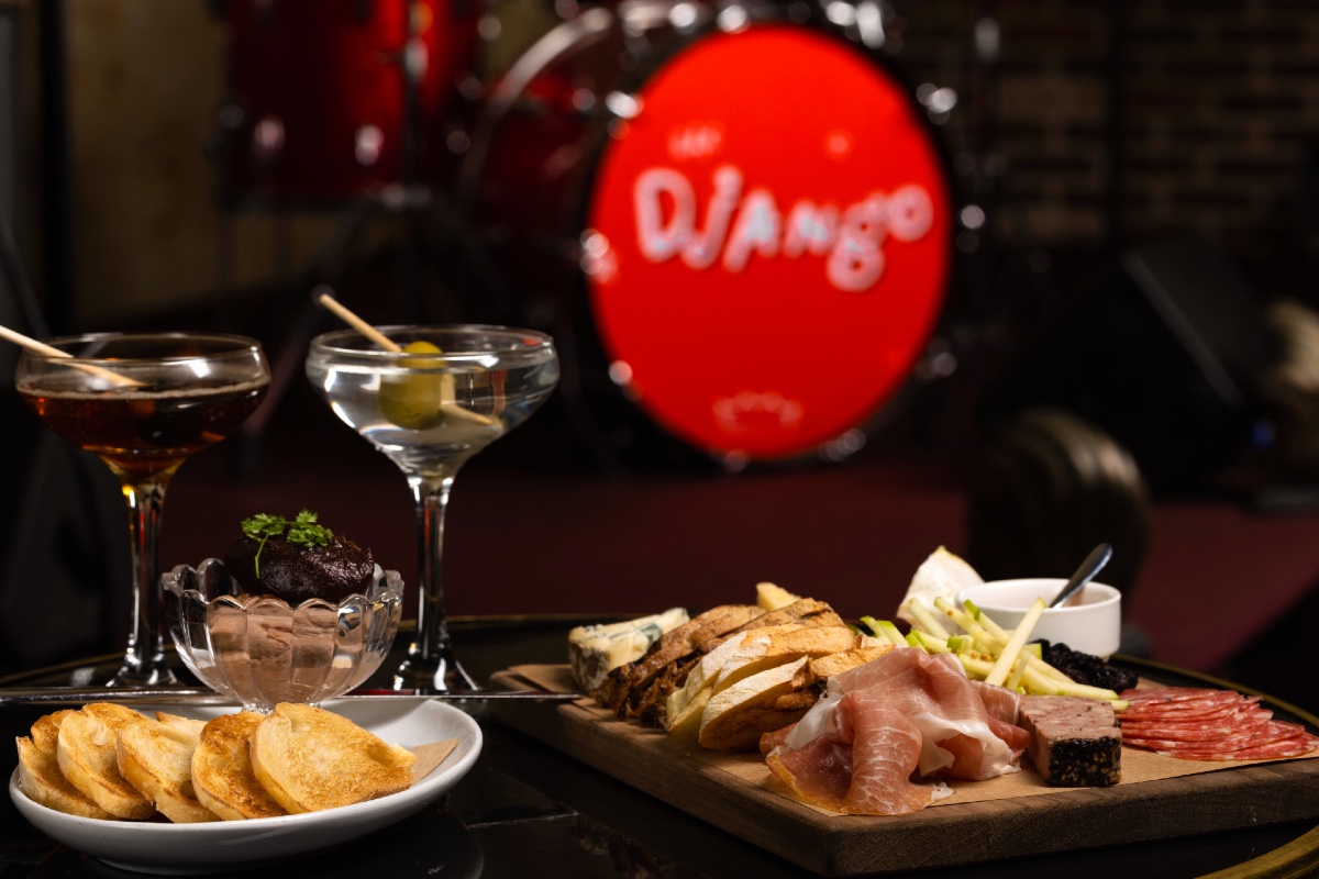 Food and Drinks on a table in The Django Jazz Club and Restaurant