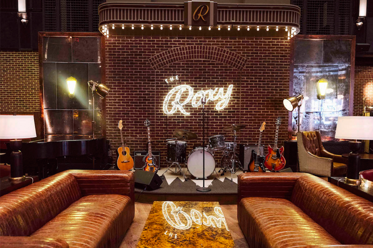 The live music stage at the Roxy Bar in New York City
