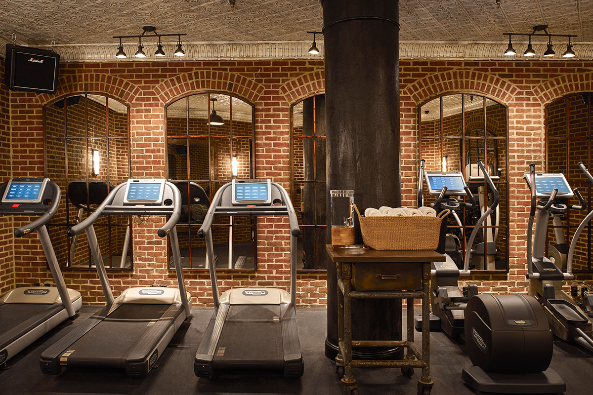 interior shot of the Roxy Hotel's gym