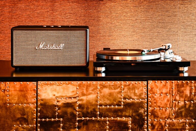 Marshall brand turntable and speaker system