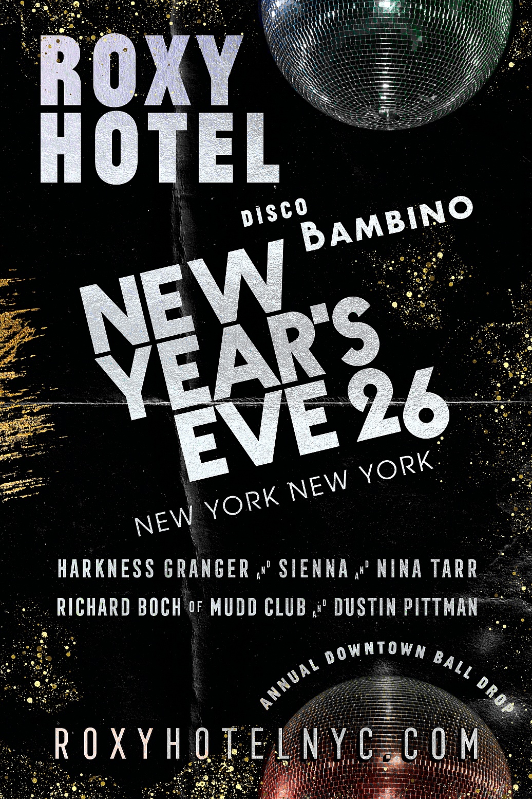 Flyer for Roxy Hotel's NYE party.