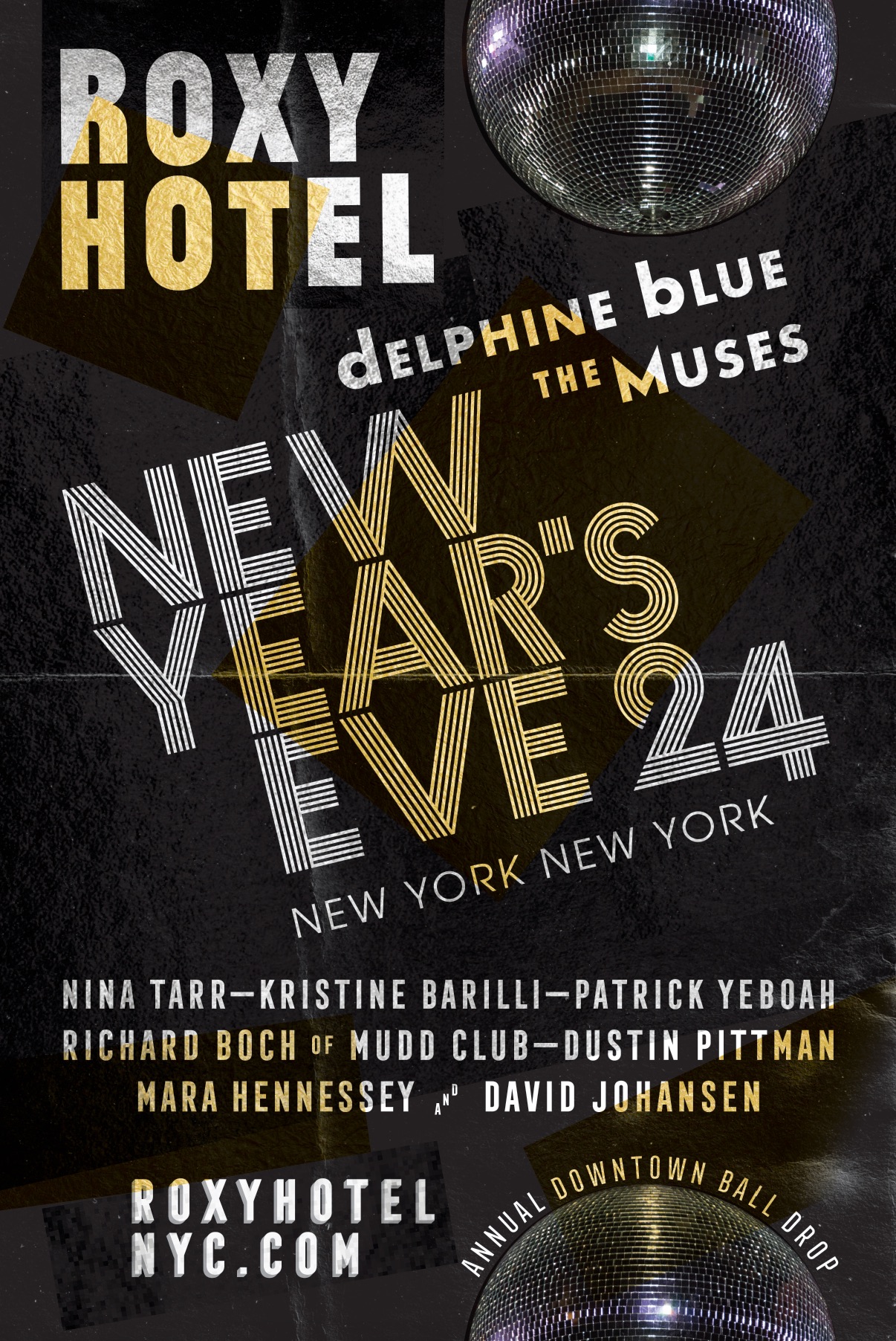 Invitation to Roxy Hotel's New Year's Eve 2024 party.