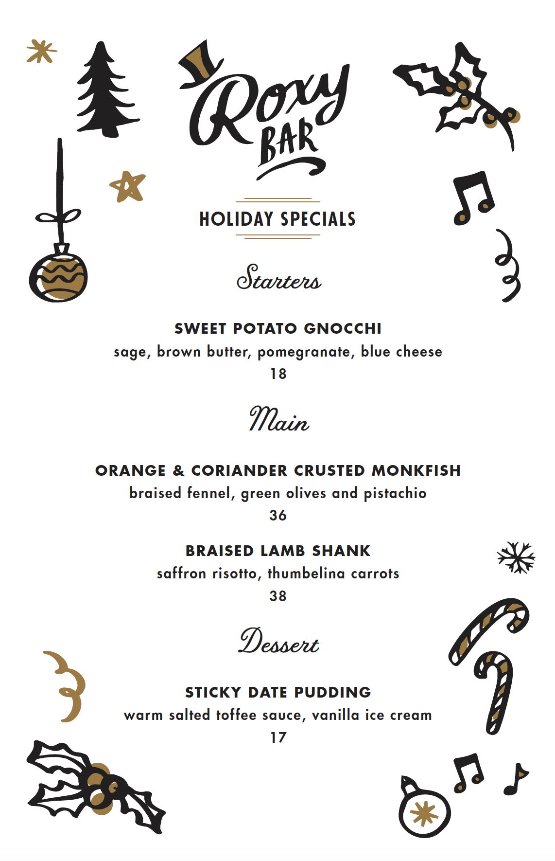 Roxy Bar Christmas 2024 Menu