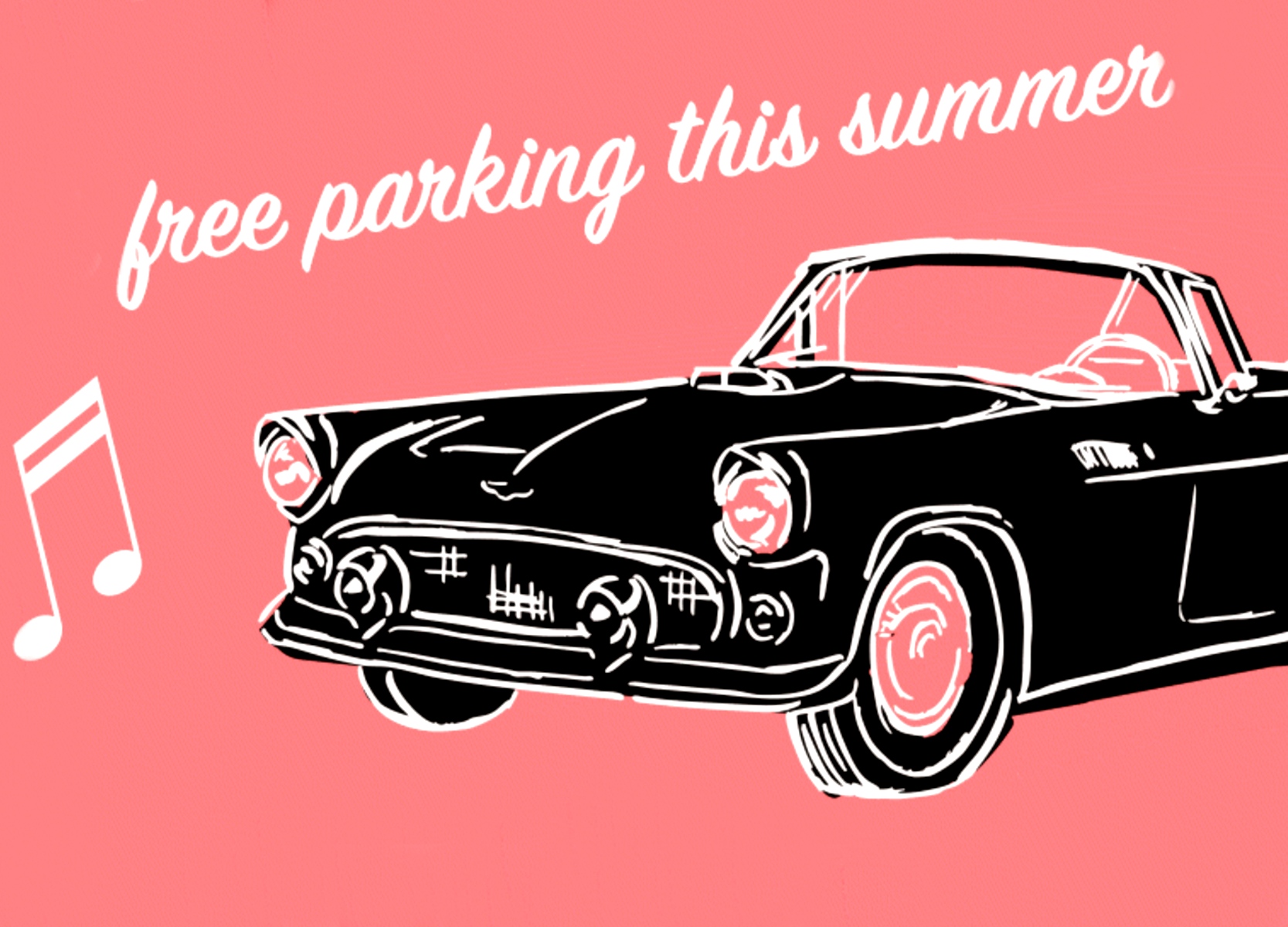 Illustration of a black convertible car against a pink backdrop.