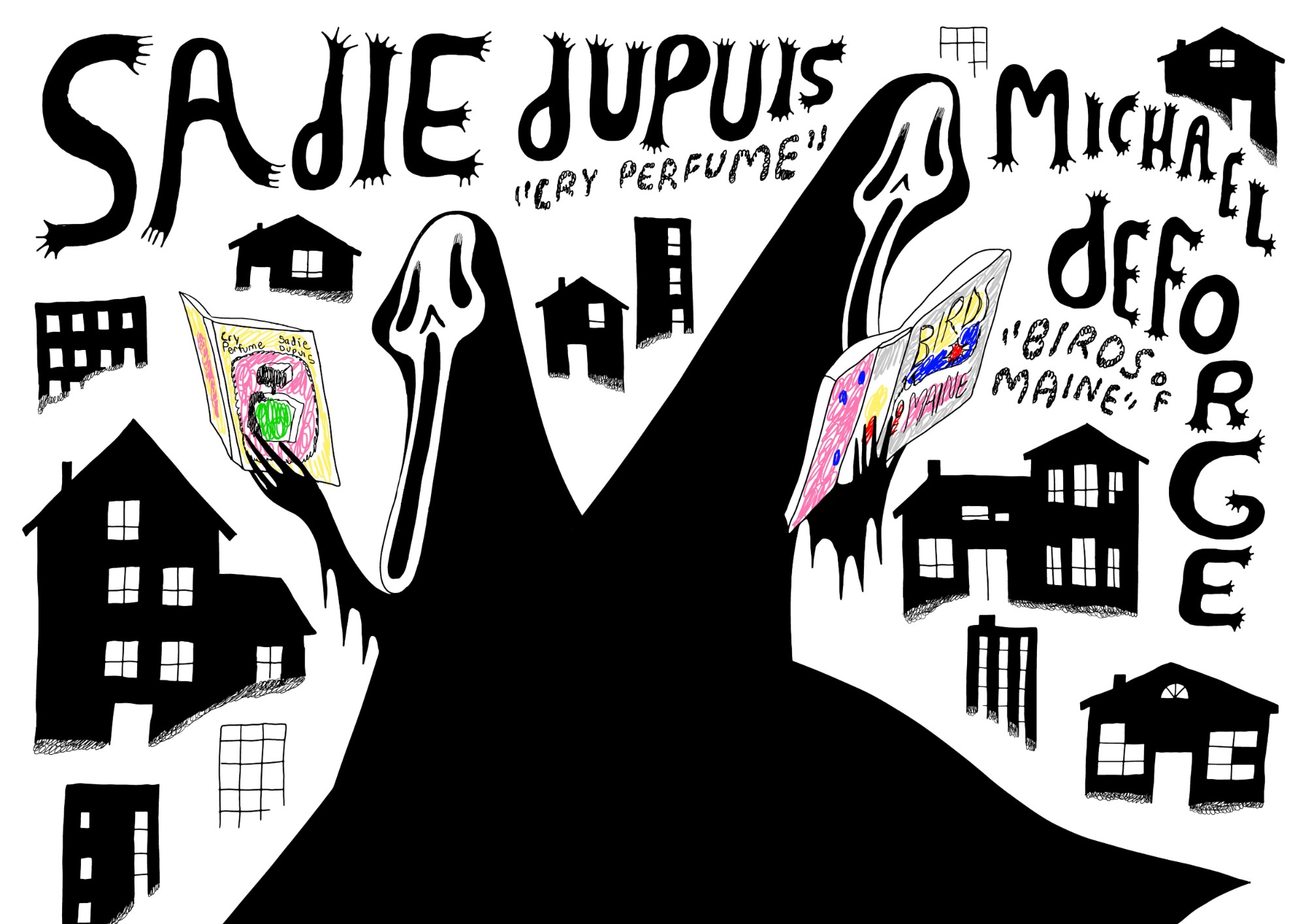 Book tour poster for Michael DeForge and Sadie Dupuis