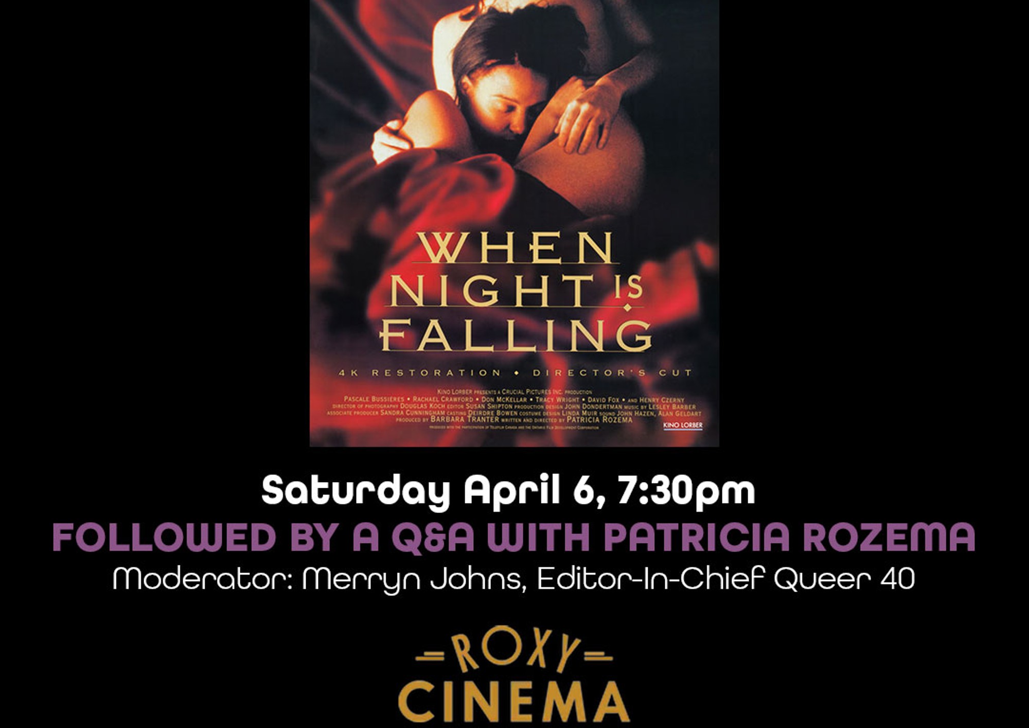 Poster for Q&A with Patricia Rozema for her film When Night is Falling